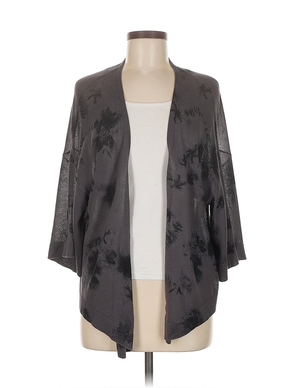 Unique Open-Front Tie-Dye Print Kimono Cardigan - Gray